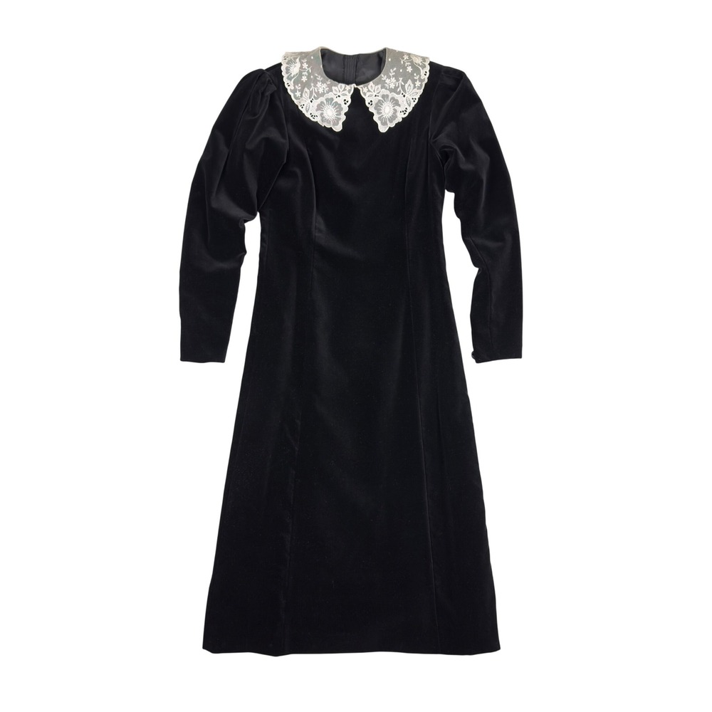 Vtg 80s RARE Laura Ashley Whimsigoth Midi Dress‎ Womens 10 Black Velvet Gothic